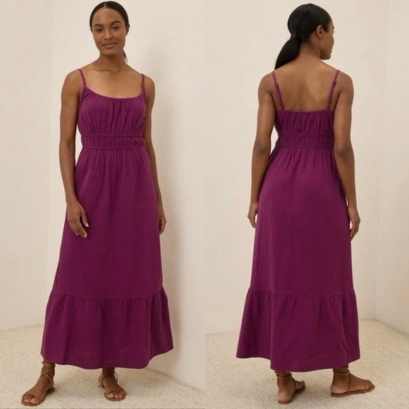 Pact Organic Cotton Coastal Double Gauze Cami Maxi Dress in Sangria - Picture 2 of 6